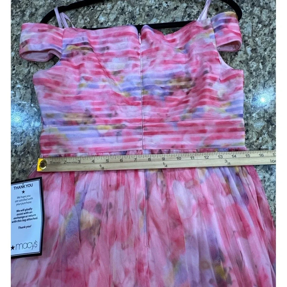 Adrianna Papell Off-the-Shoulder Floral Tulle Pink Gown Size US 8 Petite $300 - Picture 9 of 14